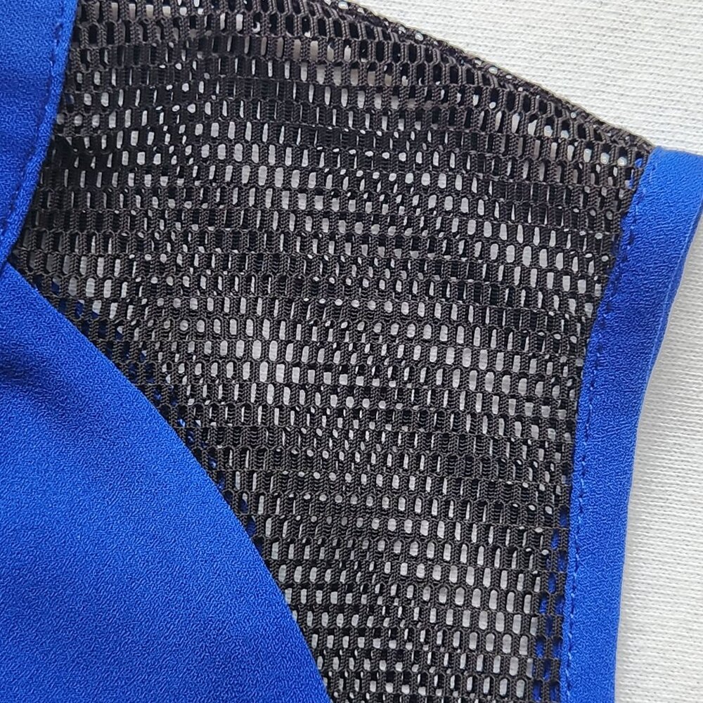 Cache Top Blouse Sleeveless Royal Blue Black Mesh Business Casual Work Edgy XS - Picture 4 of 10